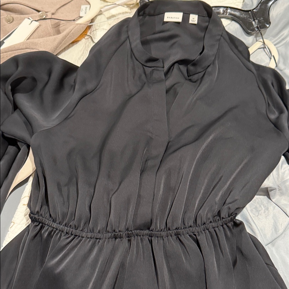 Aritzia Charcoal Satin Blouse Dress